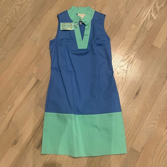 NWT STS Sail to Sable Dress Navy Blue Teal Sleeveless Colorblock Stretch Size XS - Picture 12 of 12